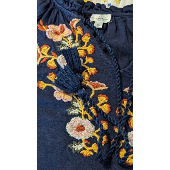 Keep in Touch Floral Embroidered Bell Sleeve Tie Ruffle Neck Top Womens Sz M - Picture 7 of 12